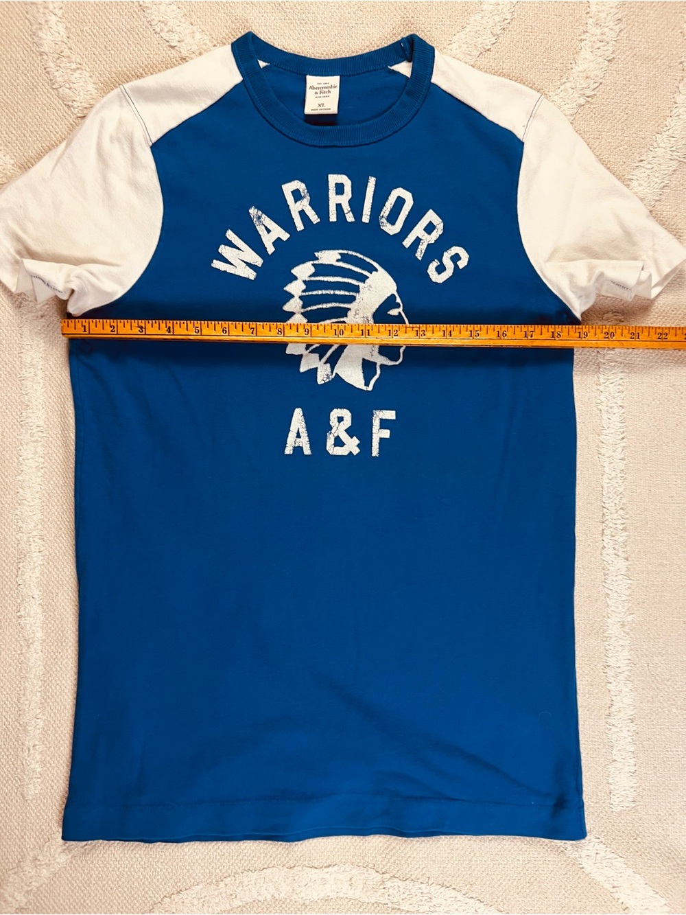 Vintage Y2K Abercrombie & Fitch “Warriors” Raglan Tee – Royal Blue & White – XL - Picture 6 of 9